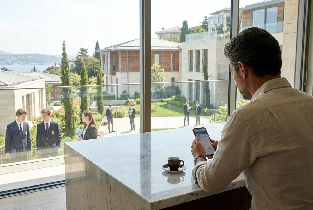 A parent checking school updates on a phone app